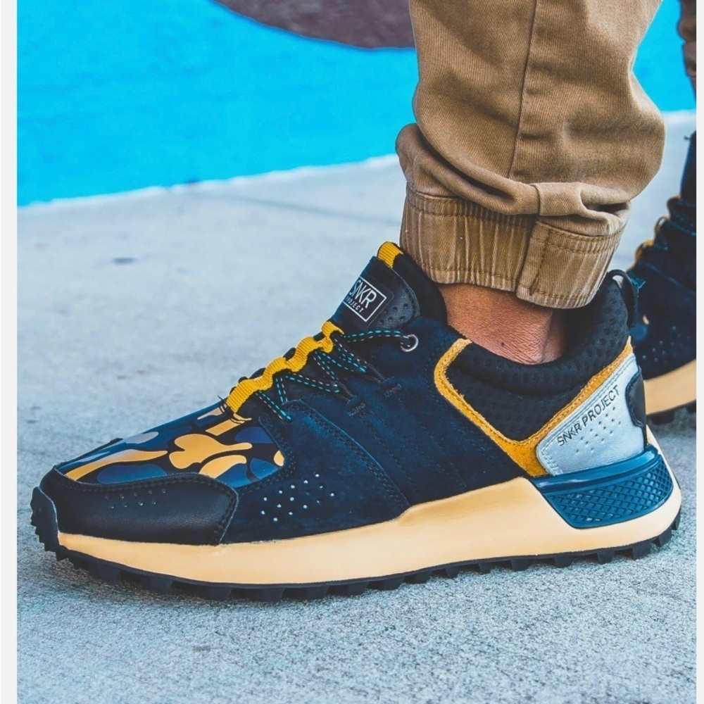 SNKR Project Men's Duane Lace Up Sneakers Navy/Tan Color US 12M